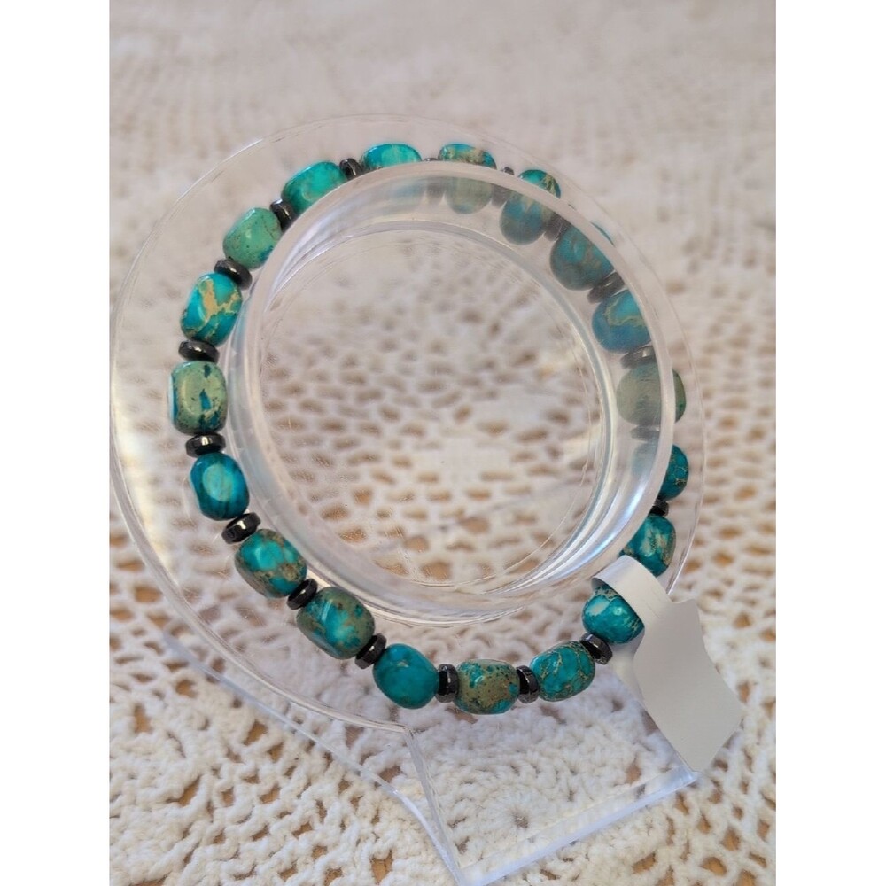 Handmade Impression Jasper And Hematite Stretch Bracelet